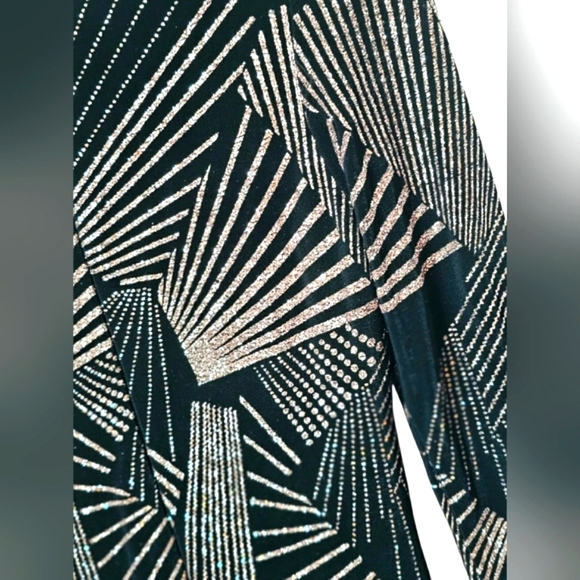 Betsey Adam Black & Gold Sparkly Geometric Glitter Longsleeve Midi Bodycon Dress - Picture 4 of 15